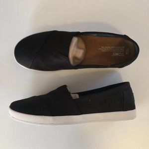 TOMS Avalon Slip-Ons, Black Coated Canvas, size 11